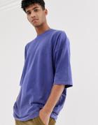 Asos Design Oversized T-shirt With Half Sleeve In Washed Pique In Purple
