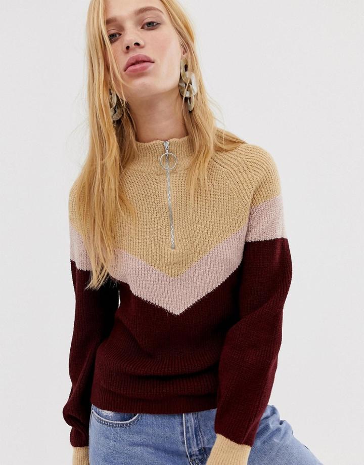 Asos Design Chevron Zip Through Sweater - Multi