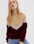 Asos Design Chevron Zip Through Sweater - Multi
