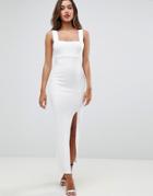 Asos Square Neck Scuba Maxi Dress With Thigh Split - White