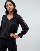 Lipsy Wrap Front Blouse In Black