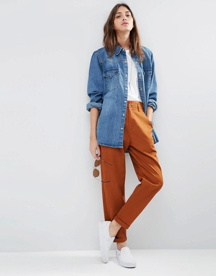 Asos High Waisted Peg Pants - Tan