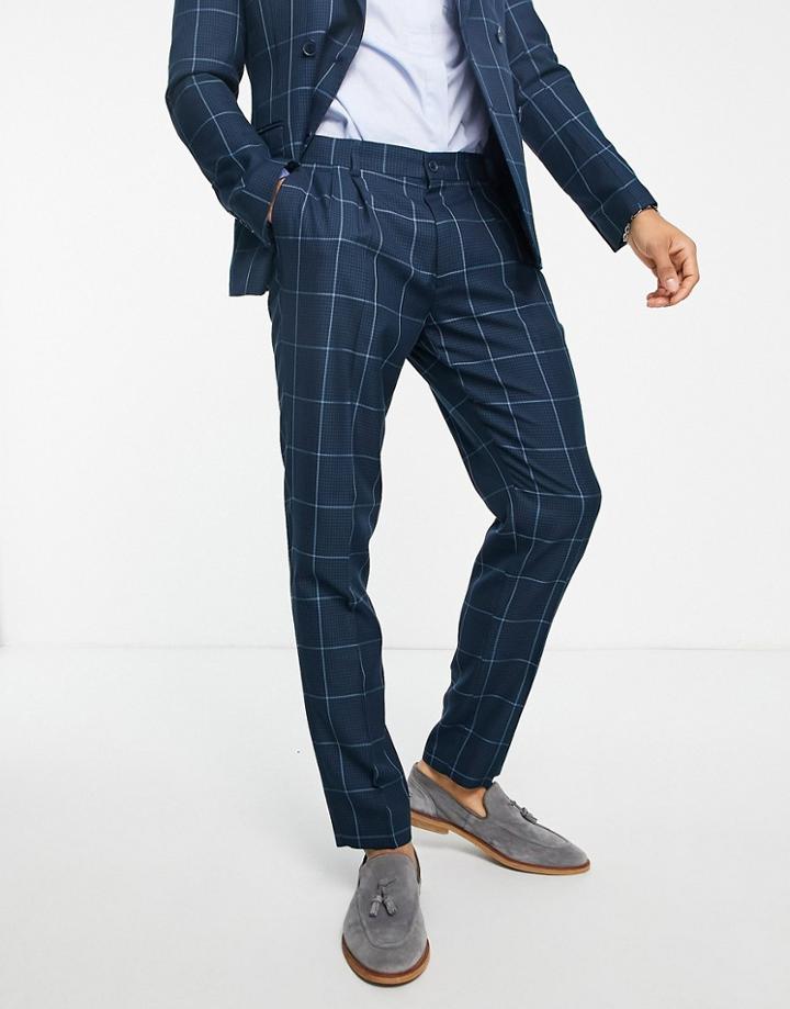 Gianni Feraud Slim Fit Navy Check Suit Pants