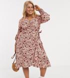 Simply Be Wrap Dress With Frill In Floral Print-pink