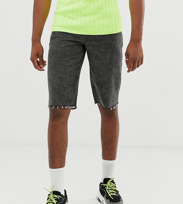 Asos Design Tall Slim Denim Shorts In Longer Length Washed Black - Black