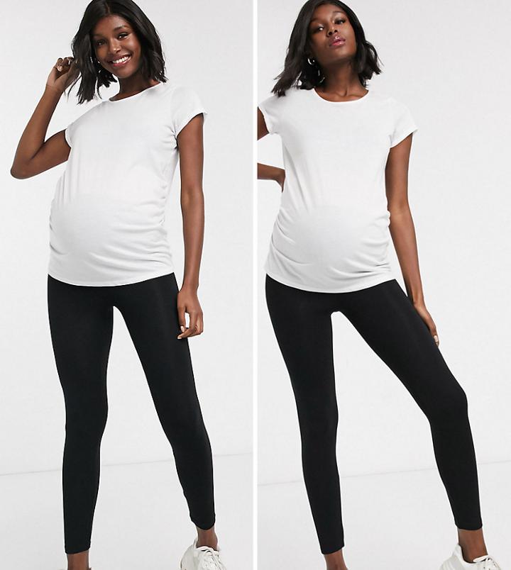 Asos Design Maternity Petite 2 Pack Leggings In Black Save - Black