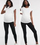 Asos Design Maternity Petite 2 Pack Leggings In Black Save - Black