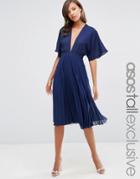 Asos Tall Kimono Sleeve Pleated Midi Dress - Blue