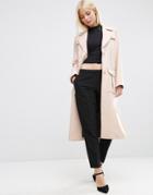 Asos Bonded Trench In Midi Length With Belt Loop Detail - Nude