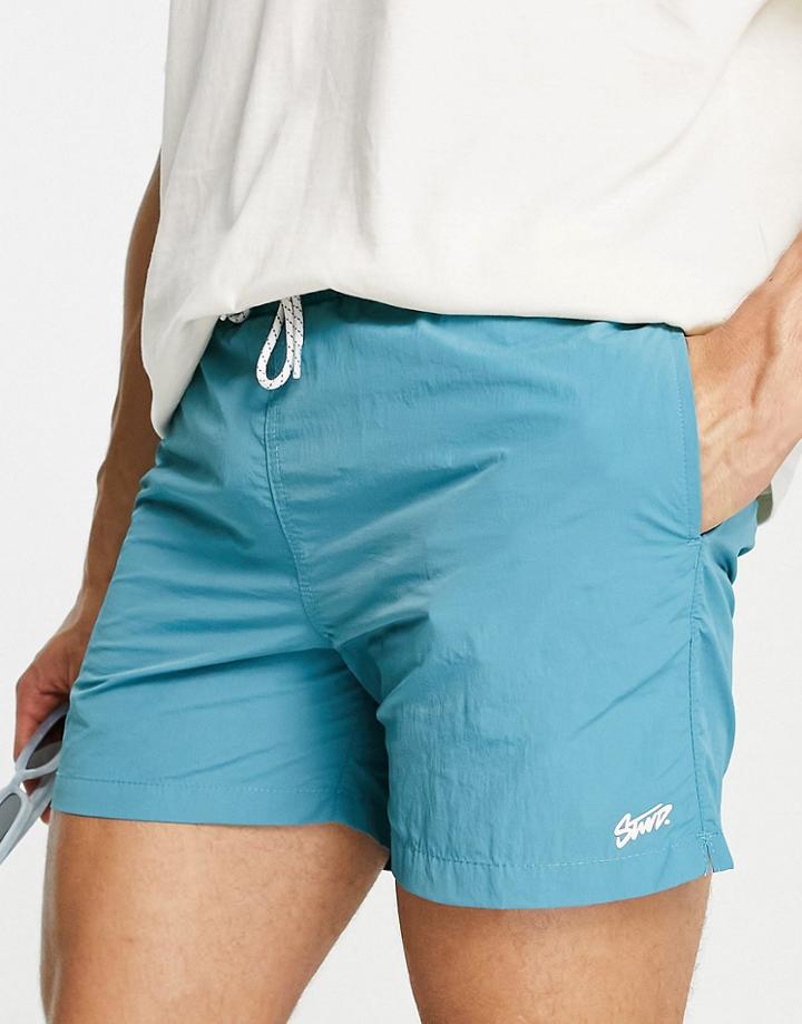 Pull & Bear Basic Recycled Swim Shorts In Teal-green