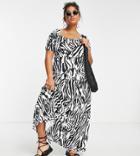 Yours Square Neck Midi Dress In Black Zebra Print