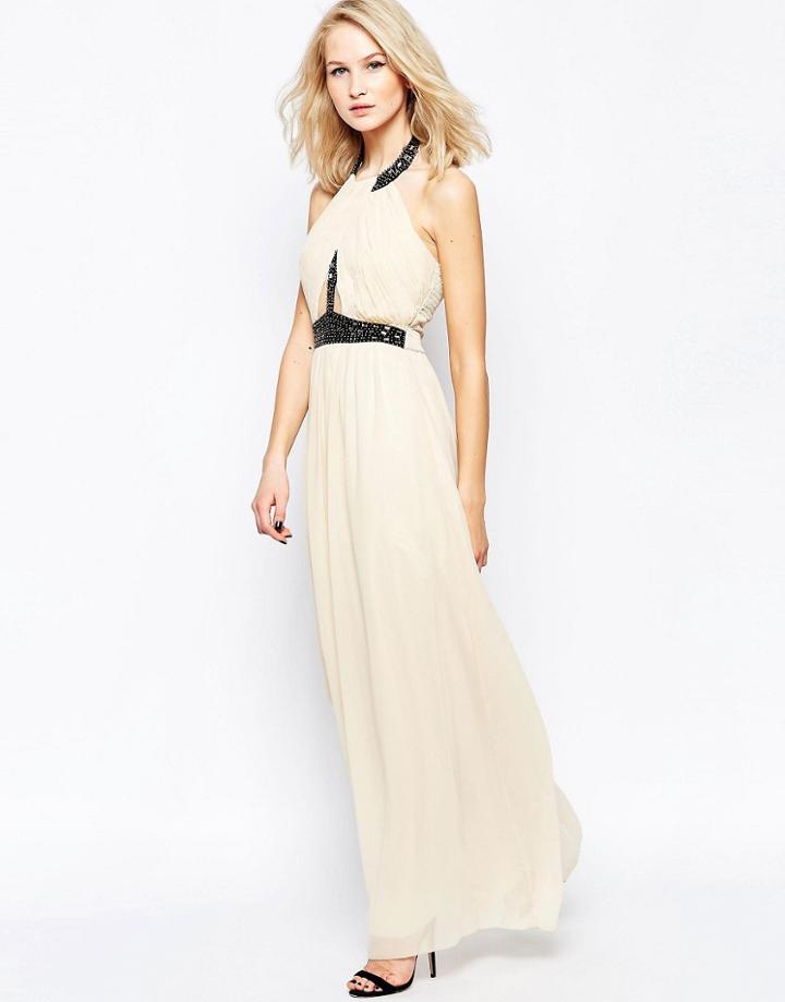 Little Mistress Halter Neck Prom Maxi Dress With Embellishment - Multi