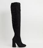 Asos Design Wide Fit Keeper Heeled Thigh High Boots In Black