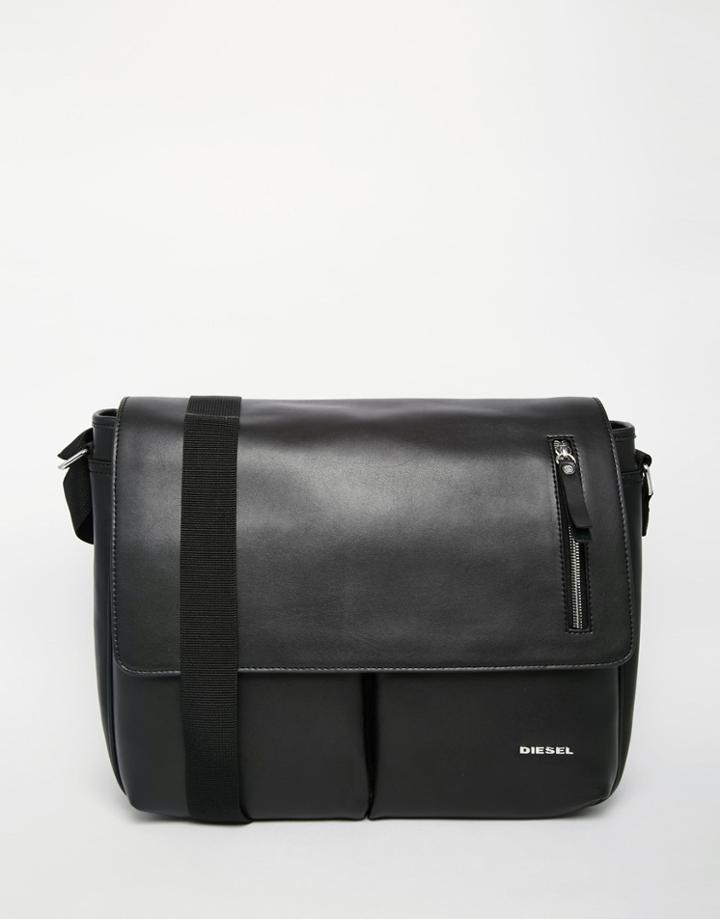 Diesel Chorus Leather Messenger Bag - Black