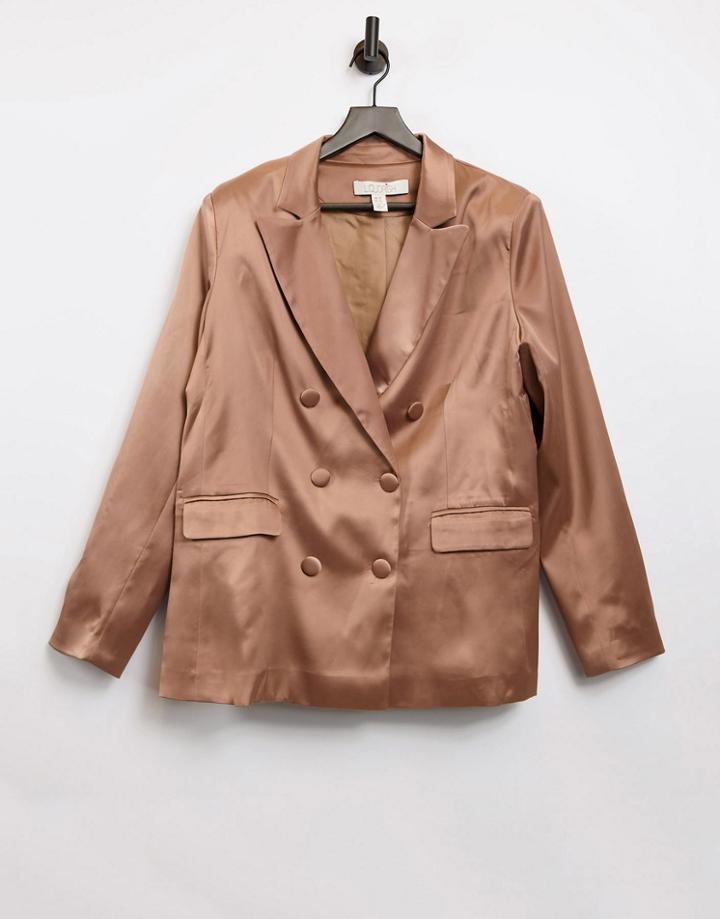 Liquorish Tailored Satin Blazer In Brown-purple