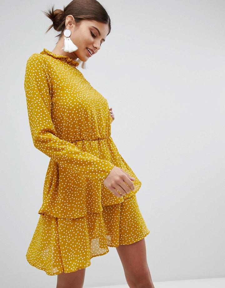 Missguided High Neck Polka Dot Dress - Yellow