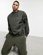 Asos Design Oversized Quilted Sweatshirt In Khaki-green