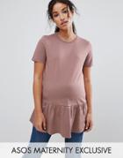 Asos Maternity Top With Exaggerated Ruffle Hem And Short Sleeve - Brown