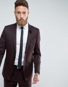 Gianni Feraud Skinny Fit Burgundy Geometric Print Suit Jacket - Red