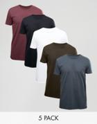 Asos 5 Pack Longline T-shirt Save - Multi