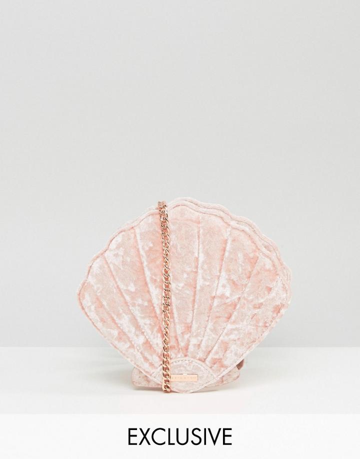 Skinnydip Exclusive Crushed Velvet Shell Cross Body Bag In Blush - Pink