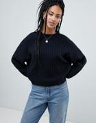 Asos Design Eco Boxy Sweater In Wide Fluffy Rib - Black