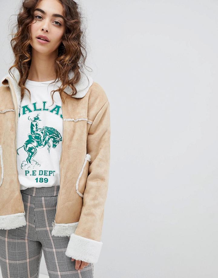 Daisy Street Trucker Jacket In Faux Suede - Brown