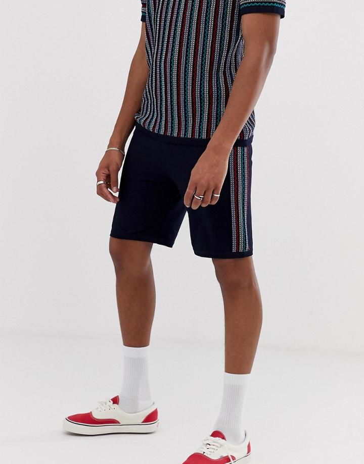 Asos Design Knitted Two-piece Shorts With Zig Zag Stripe In Navy