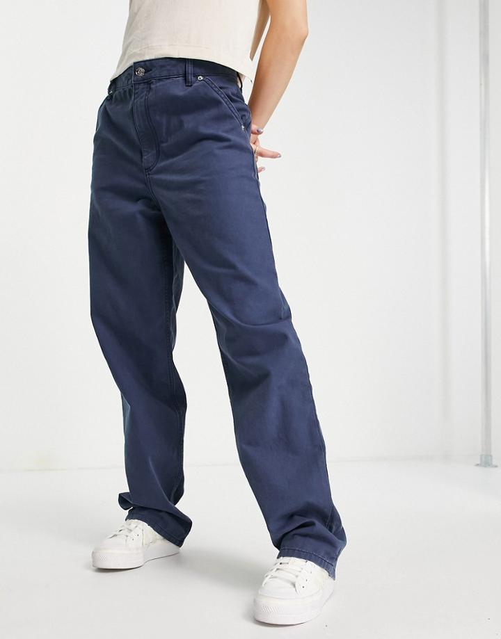 Asos Design Slouchy Straight Leg Pants In Navy