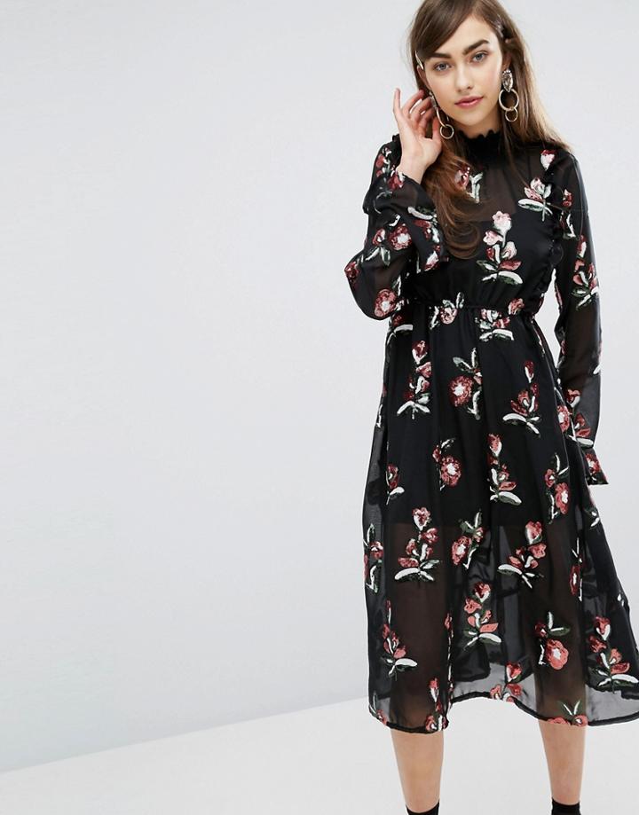 Sister Jane Midi Dress With Sequin Patches - Black