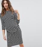 New Look Maternity Stripe Ruched Side 3/4 Length Sleeve Dress - Black