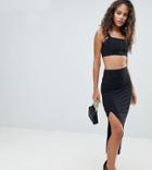 Asos Design Tall Midaxi Skirt With Front Split - Black