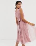Maya Tulle V Neck Midi Dress - Pink
