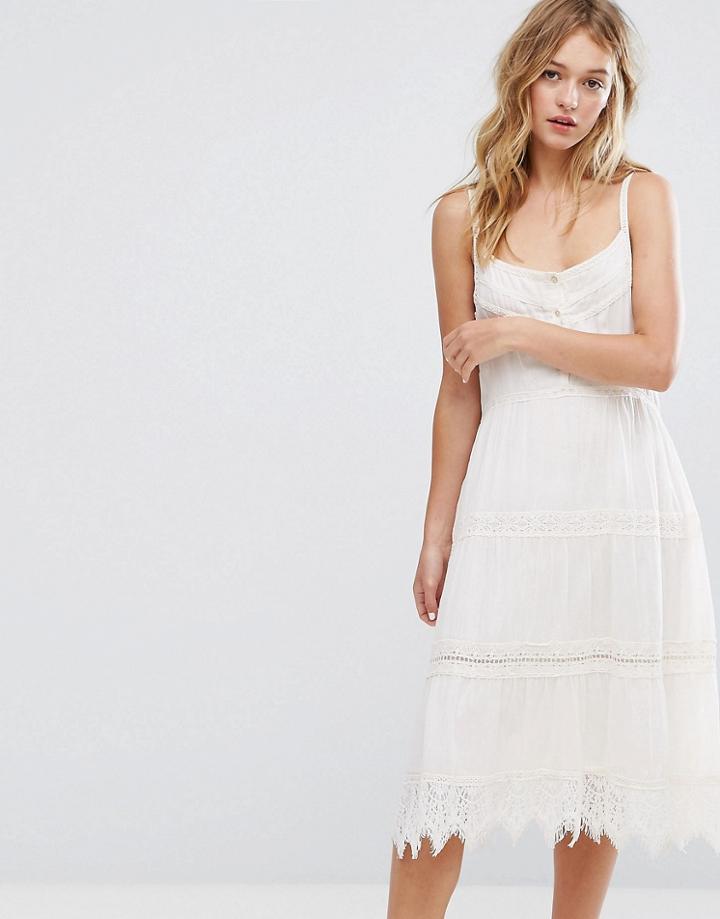 Bershka Crochet Button Up Midi Dress - Cream