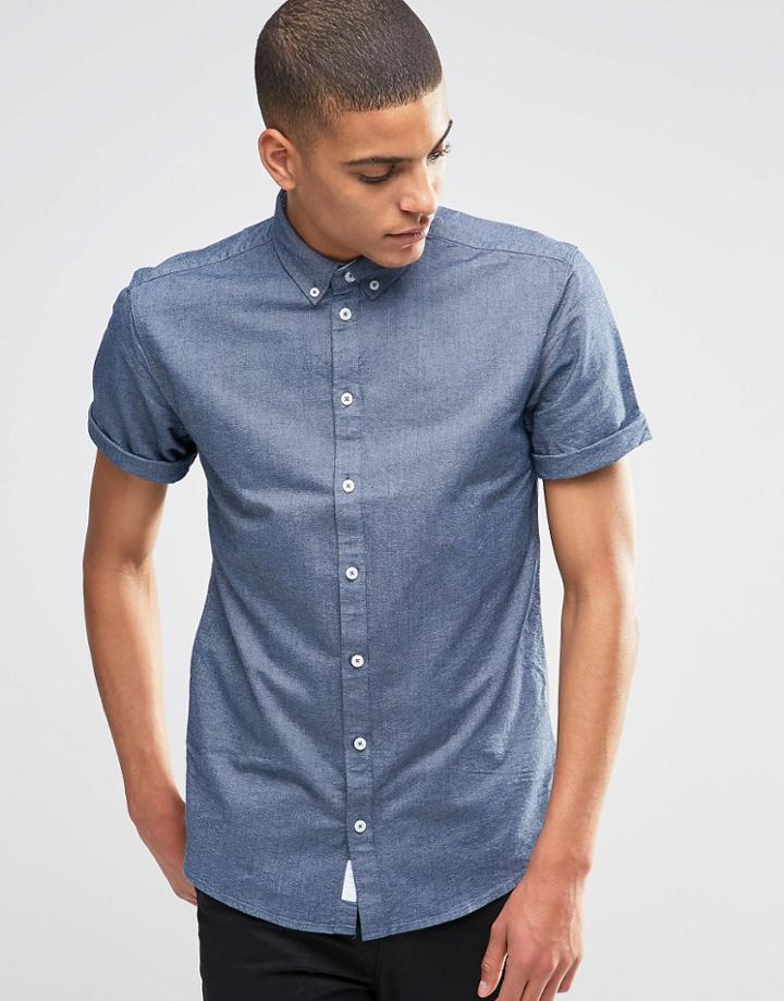 Minimum Oxford Shirt With Short Sleeves In Slim Fit - Light Navy