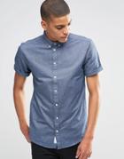 Minimum Oxford Shirt With Short Sleeves In Slim Fit - Light Navy