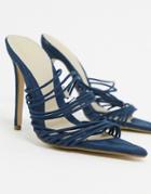 Missguided Multi Strap Heeled Sandal In Navy-blue