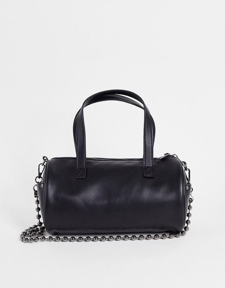 Asos Design Faux Leather Barrel Bag With Chain Strap In Black