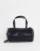 Asos Design Faux Leather Barrel Bag With Chain Strap In Black
