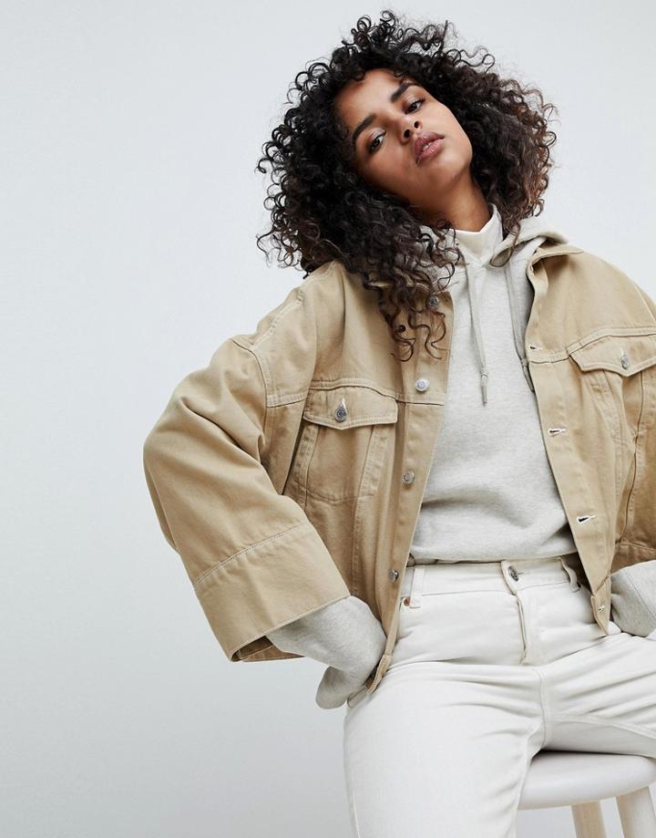 Weekday Contrast Stitch Crop Jacket - Beige