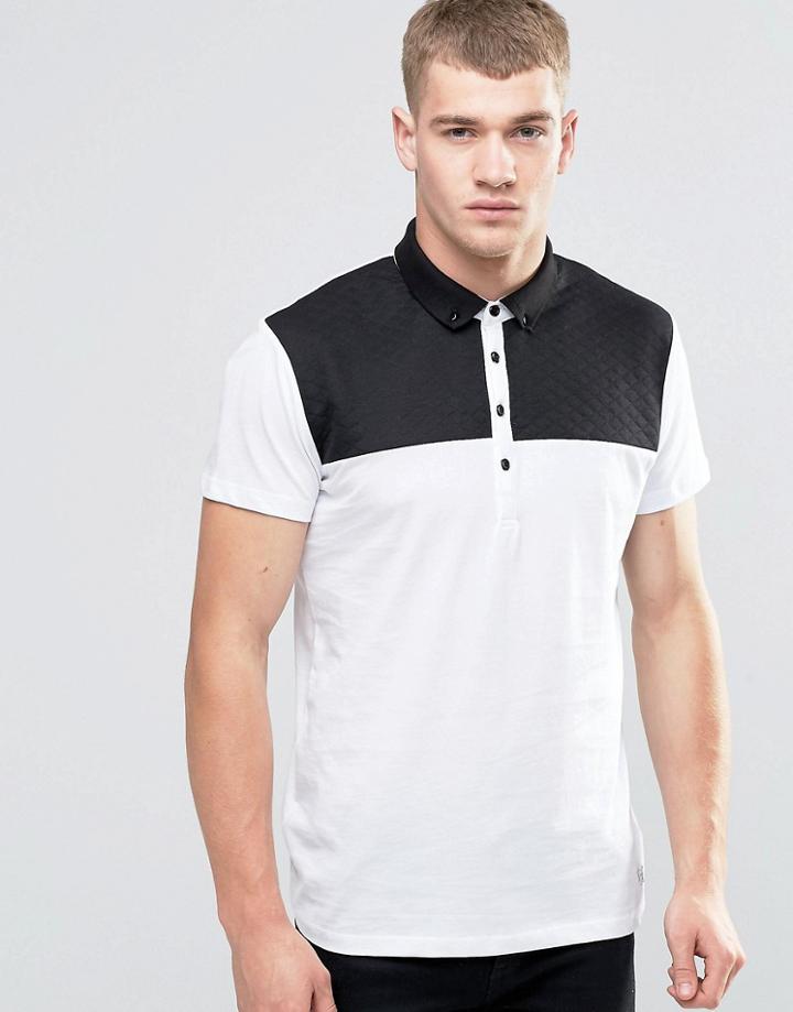 Jack & Jones Polo Shirt With Quilted Yoke Panel - White