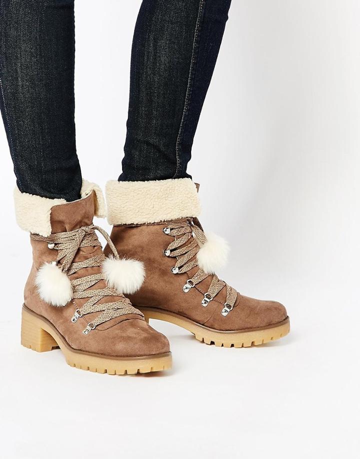 Asos Rock Face Lace Up Ankle Boots - Taupe