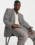 Asos Design Skinny Suit Jacket With Power Shoulder In Brown Dogstooth