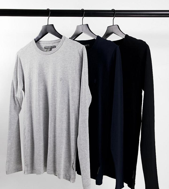 French Connection Tall 3 Pack Long Sleeve T-shirt In Black