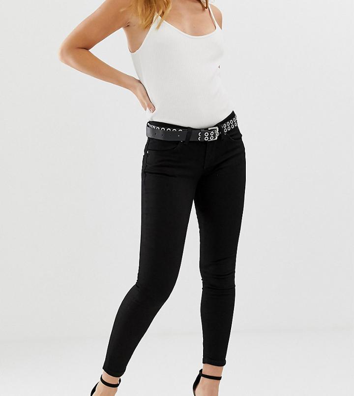 Asos Design Petite Whitby Low Rise Skinny Jeans In Clean Black