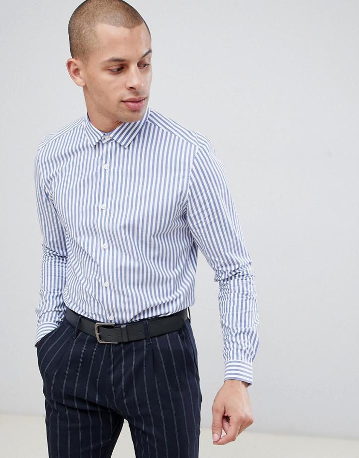 Asos Design Slim Smart Work Shirt With Stripe - Blue