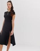 Asos Design High Split Skater Midi Dress - Black