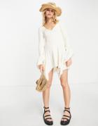 Free People Primrose Long Sleeve Jersey Mini Dress In Ivory-white