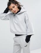 Puma Cropped Hoodie With Wide Sleeves In Gray - Gray