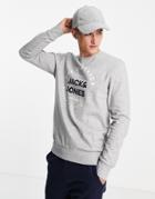 Jack & Jones Logo Crew Neck Sweatshirt In Light Gray-grey